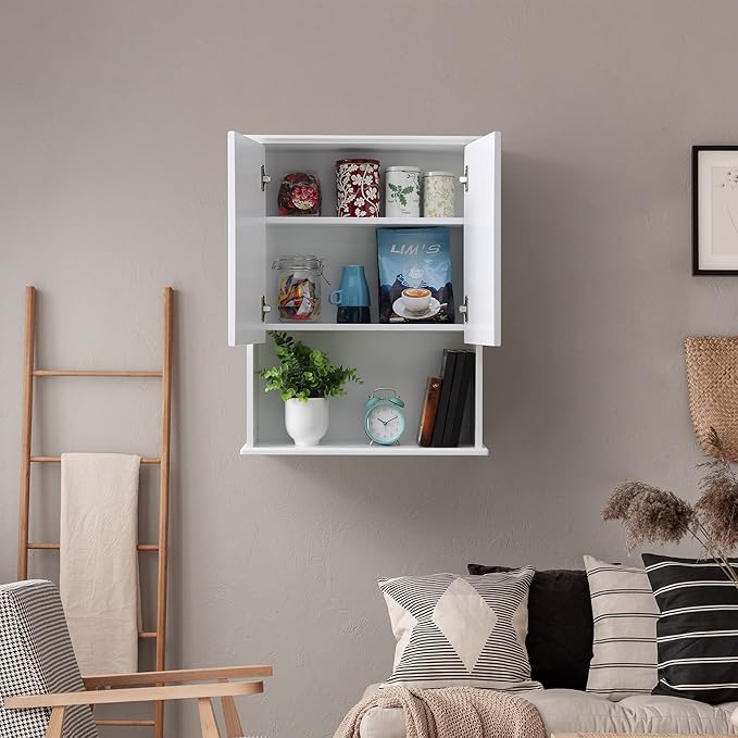 Bathroom Wall Cabinet Wooden Medicine Cabinet Buffering Hinge MDF Material Over Toilet Storage 23"x29" and Adjustable Shelves Cupboard Above Toilet with Large Space