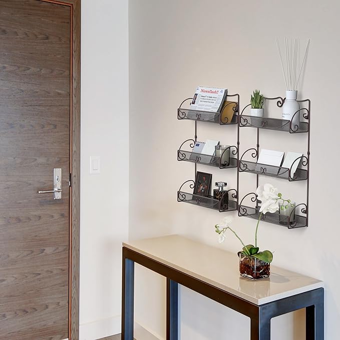 Deco Brothers 3 Tier Wall Mounted Spice Rack, 2 Pack, Bronze