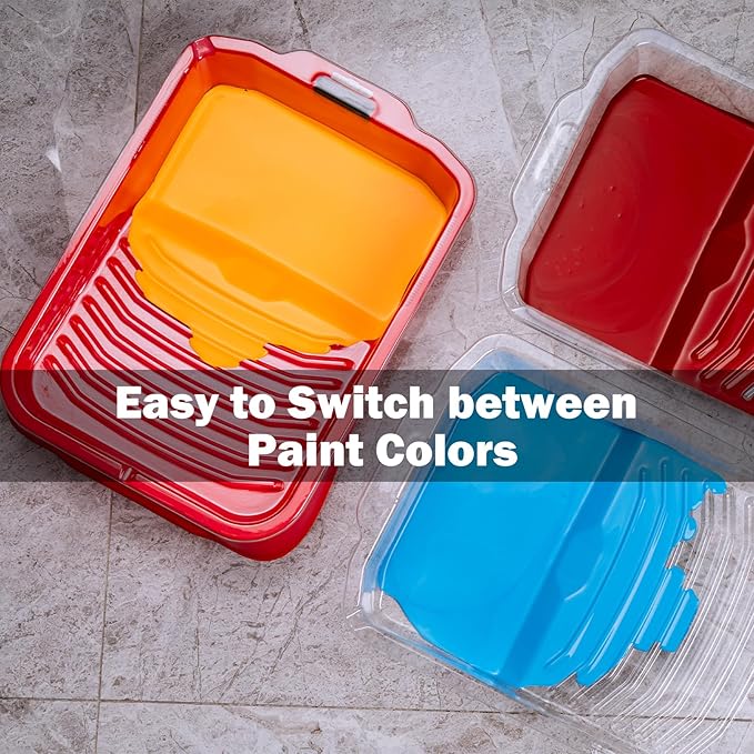 Mister Rui 9 Inch Paint Tray with Liner, 21 Pack, Sturdy Plastic Paint Tray with 20 Liners, Paint Pan Liners, Paint Roller Trays for Painting