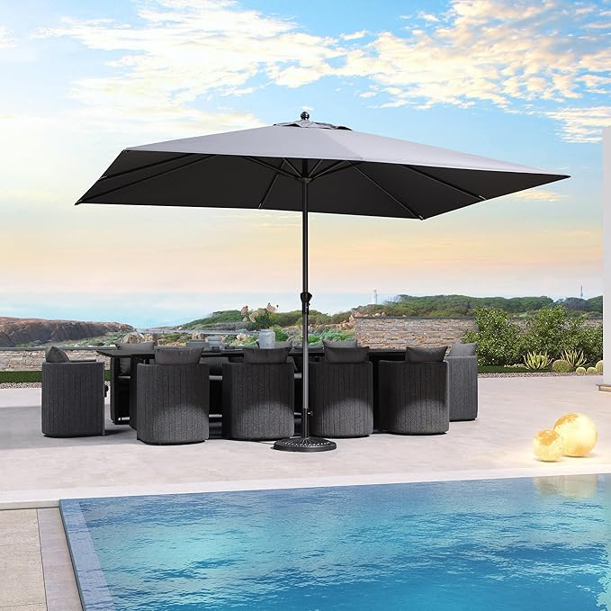 PURPLE LEAF 11.5' x 9' Patio Market Umbrella Outdoor Table Sun Umbrellas with Crank 8 Aluminum Sturdy Ribs for Pool Deck Backyard Beach Gray