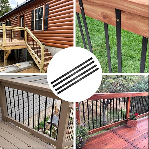 51 Pack Deck Balusters 32.25"x1" Strip Baluster, Black Metal Deck Spindle and Stair Railing with Screws, Rectangular Deck Balusters for Porch Railing