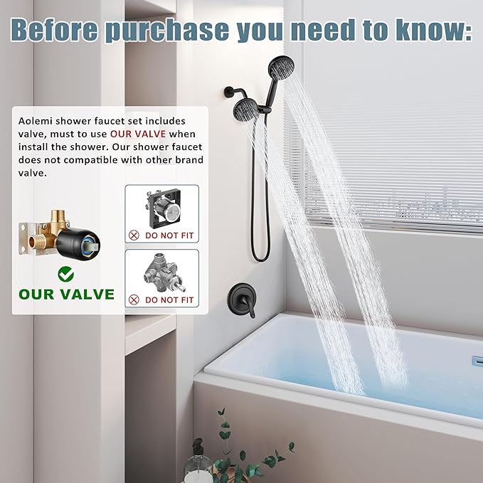 Aolemi Shower Faucet Set Rain Shower Head System Shower Trim Kit Pressure Rough-in Valve Included ABS 8 Setting Dual Shower Head and Handheld Spray Oil Rubbed Bronze