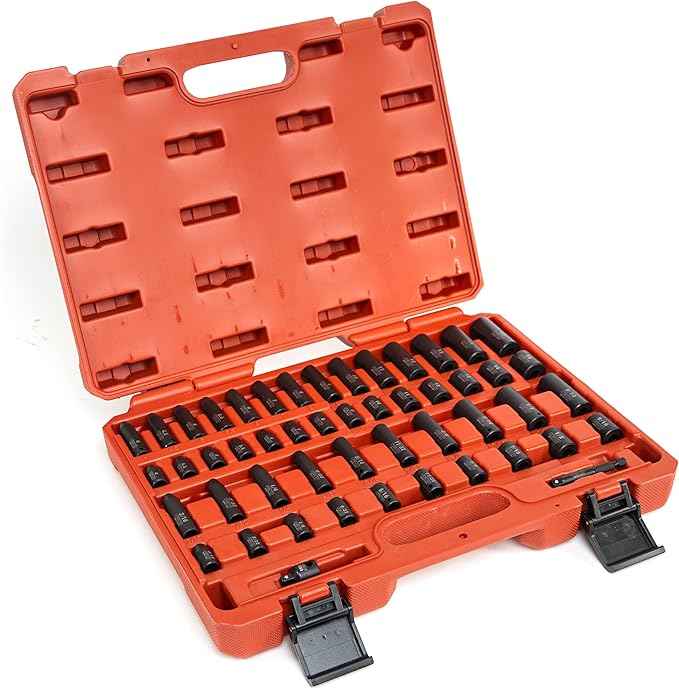 NEIKO 02436A 1/4 Drive Impact Socket Set 50 Piece Metric & Standard, Deep & Shallow Chrome Vanadium Steel 3/8” to 1/4” Reducer Hex Shank Adapter, 1/4 Socket Set Metric and Standard, Deep Socket Set