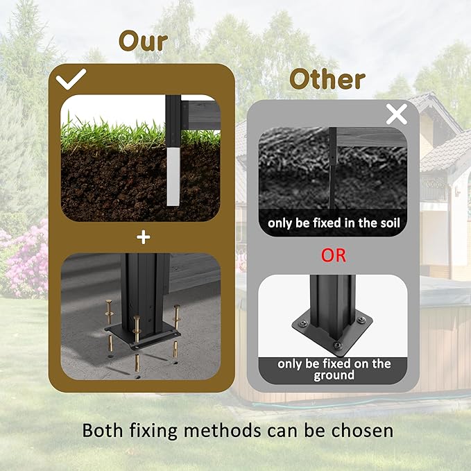 40” W x 60” H Wood Air Conditioner Fence for Hard Ground & Soft Ground, Single Outdoor Garden Fence, Privacy Screen Panel with Aluminum Stakes, Trash Can Pool Equipment Enclosure, Grey
