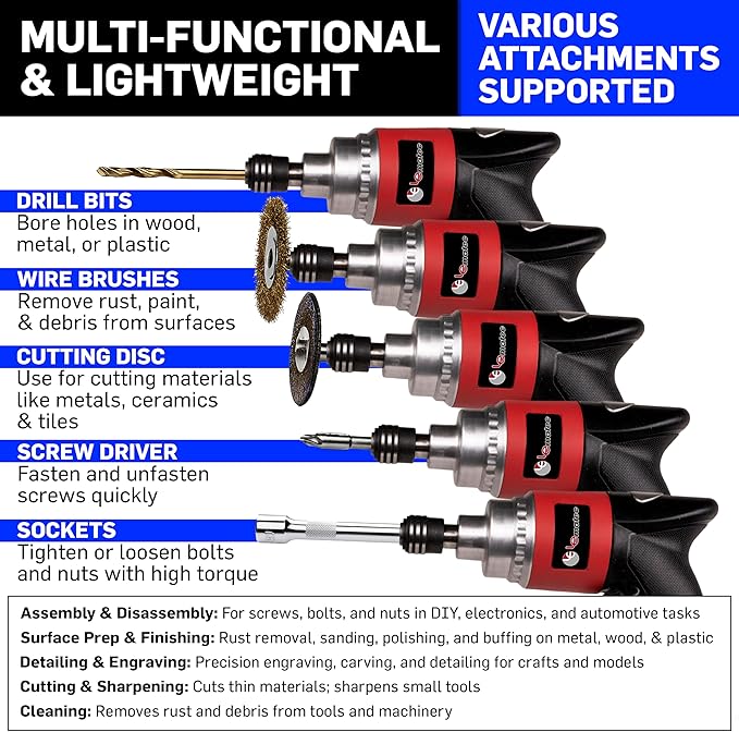 LE LEMATEC Professional Air Impact Driver - 13000 RPM Pneumatic Wrench with Twin Hammer, 40 ft-lbs Torque, 1/4" NPT Compact Tool for Automotive, Furniture & Woodworking (LE-ID413)