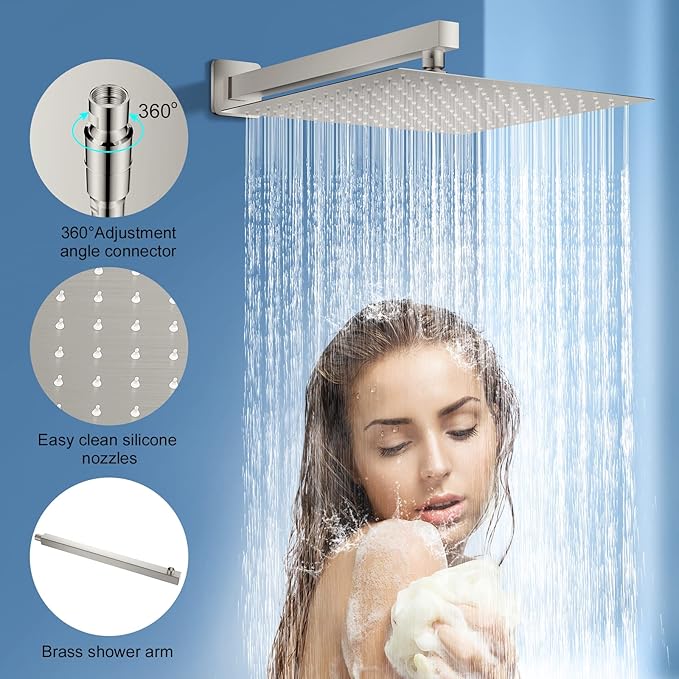 NERDON Luxury Rain Shower Head with Handheld Combo Set, Wall Mounted High Pressure Dual Shower Head System, Brushed Nickel Finish
