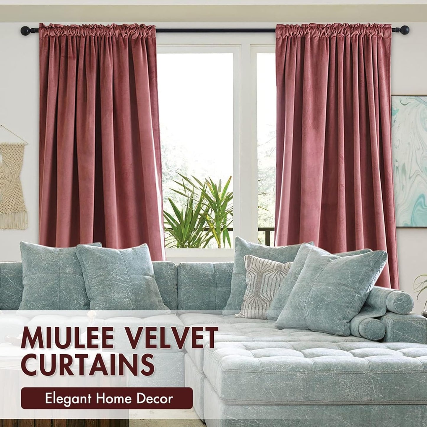 MIULEE Dusty Rose Pink Velvet Curtains 84 Inches Long, Thermal Insulated Blackout Drapes for Bedroom Living Room Patio Door, Light Blocking Window Panels, Rod Pocket, Set of 2 W66 x L84