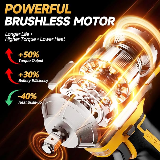 Cordless Impact Wrench 1/2 Inch for De-Walt 20V Battery, 1200N.m High Torque Brushless Electric Impact Gun, 3-Speed, 5 Sockets, Power Impact Driver for Car Tires, Auto Repair(No Battery)