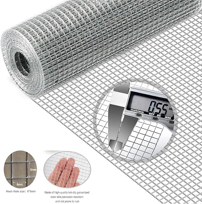 Hardware Cloth 1/4inch 10inx15ft 23 Gauge,Double-Layer Hot-Dip Galvanizing After Welding,Chicken Wire Netting Garden Wire Fencing Rabbit Snake Fence Chicken Coop Plant Supports