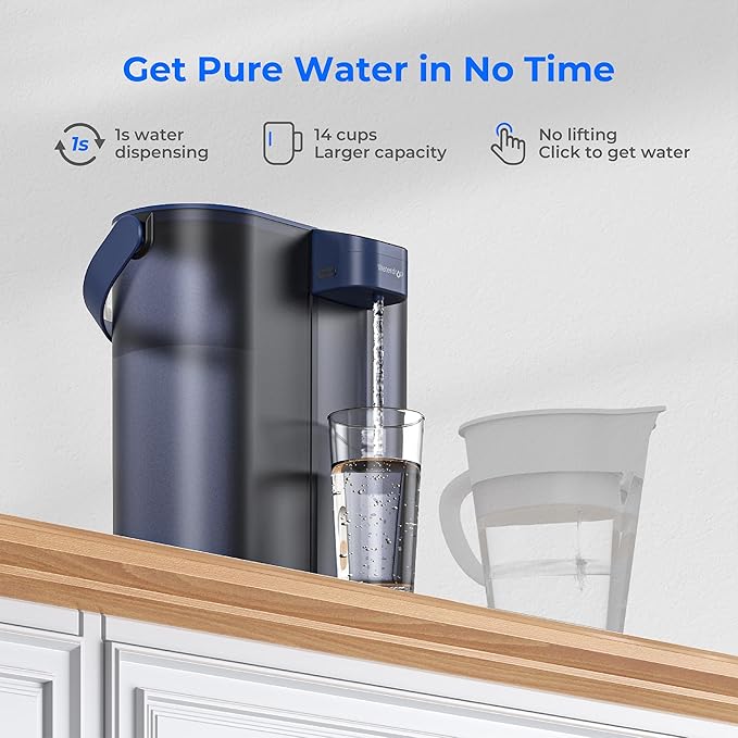 Waterdrop Compact Electric Water Filter Pitcher, Dispenser, 200-Gallon Water Filter for Fridge, NSF/ANSI 42&53&401, Reduce PFAS, Lead, Chlorine, 14-Cup, Blue, with 1 Filter, 𝐃𝐨𝐞𝐬 𝐧𝐨𝐭 Lower TDS