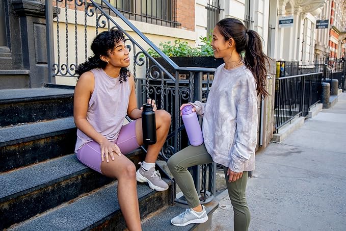 Ello Cooper 32oz Stainless Steel Water Bottle with Straw and Carry Handle, Double Walled and Vacuum Insulated Metal, Leak Proof Locking Lid with Soft Silicone Spout, Reusable, BPA Free, Lilac