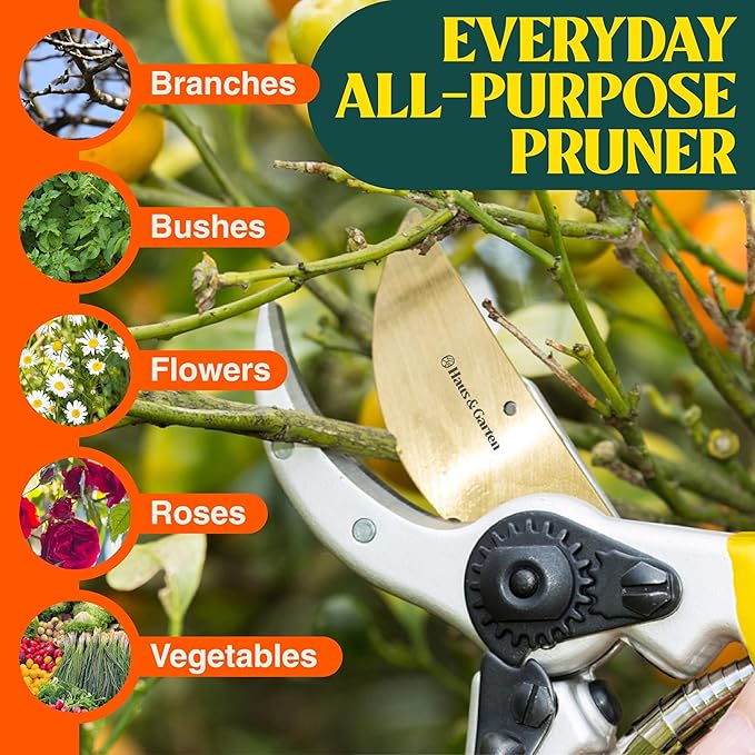 Haus & Garten ClassicPRO 8.5" Premium Titanium Bypass Garden Shears - Use as Pruners, Pruning Shears for Gardening, Hand Pruners, Handheld Garden Clippers Scissors Tool