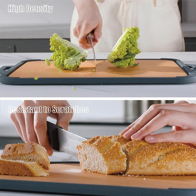 GUANCI Pure Titanium Cutting Board, Double Sided Cutting Board for Kitchen, Pure Titanium/Wood Fiber Composite with Juice Groove Dishwasher Safe 16"L x 11"W