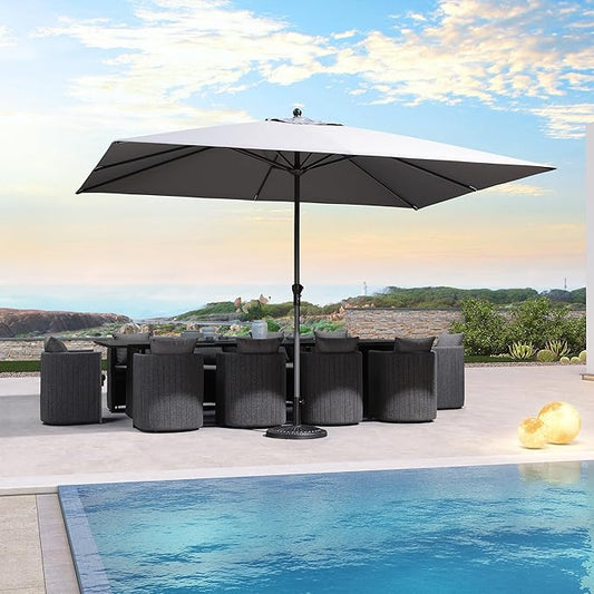 PURPLE LEAF 11.5' x 9' Patio Market Umbrella Outdoor Table Sun Umbrellas with Crank 8 Aluminum Sturdy Ribs for Pool Deck Backyard Beach Light Gray