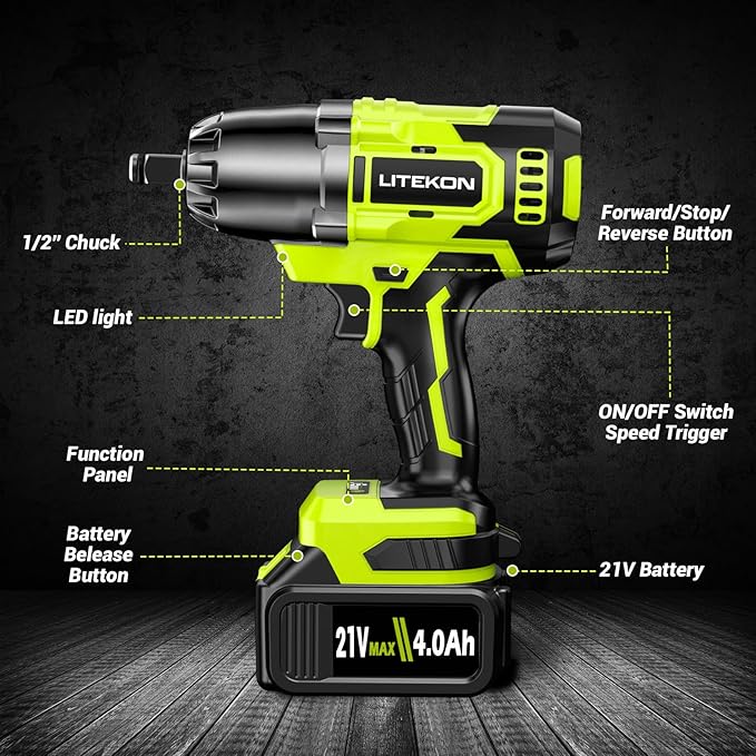 Cordless Impact Wrench 1/2 Inch, 480Ft-lbs (650N.m) Brushless High Power Impact Wrench Tool with 2x4000mAh Battery, 2500RPM High Torque Impact Gun, 7 Sockets for Home Car/Truck RV/Mower -2025 Upgraded