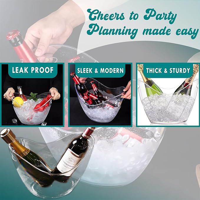 Clear Ice Buckets for Parties - Acrylic Ice Bucket - 4 Liters Beverage Tub for Drinks and Parties- Plastic Ice Bucket for Cocktail Bar - A Perfect Plastic Tub to serve Chilled Drink