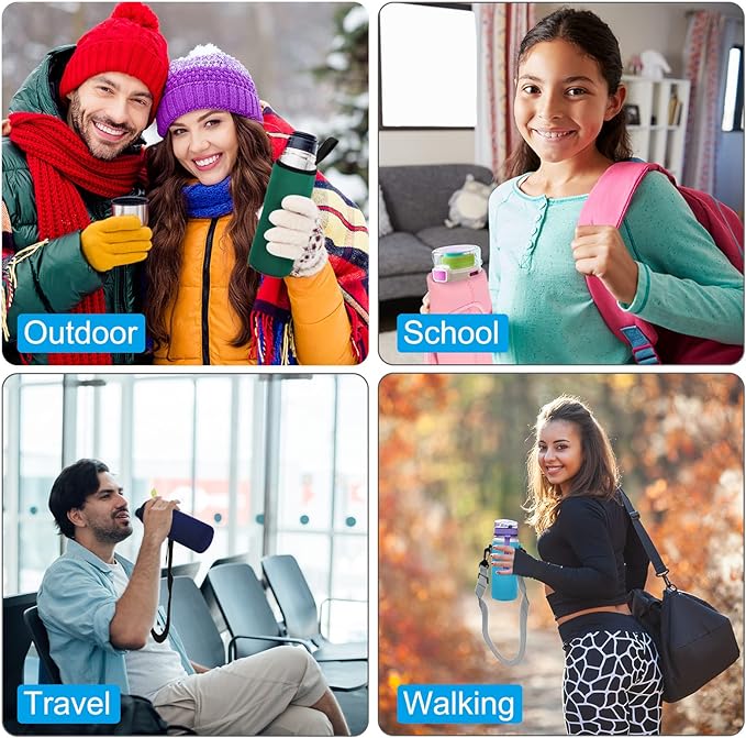 PATIKIL 65mmx180mm Water Bottle Sleeve, 4 Pack Neoprene Insulated Bottle Bag Holder Carrier Pouch with Finger Strap, Coffee