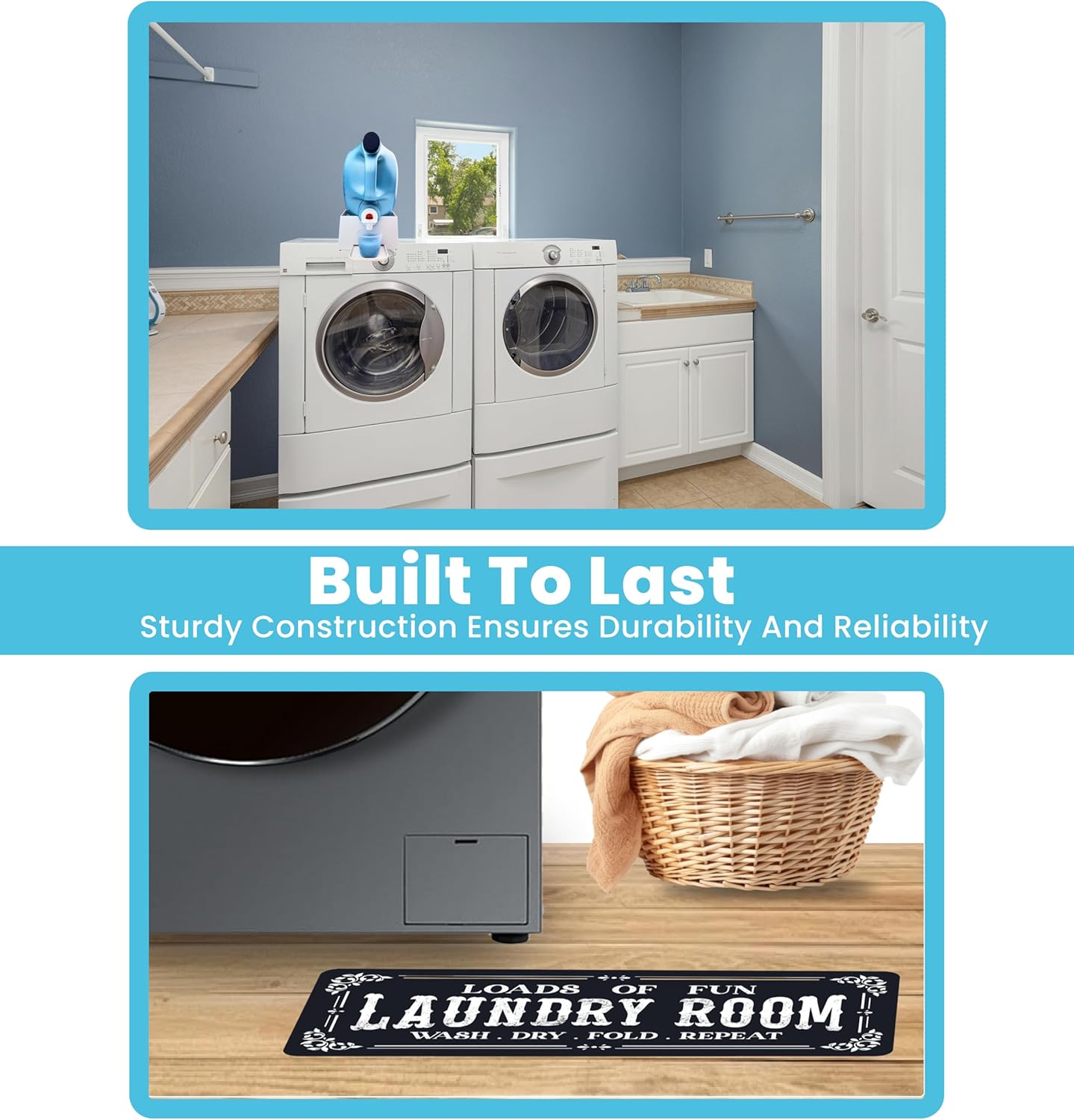 TidyFriend Laundry Detergent Holder with Laundry Room Rug Runner, Detergent Stand for Spill Protection, Non-Slip Runner Mat, and Stylish Room Organizer for Home & Laundry Spaces