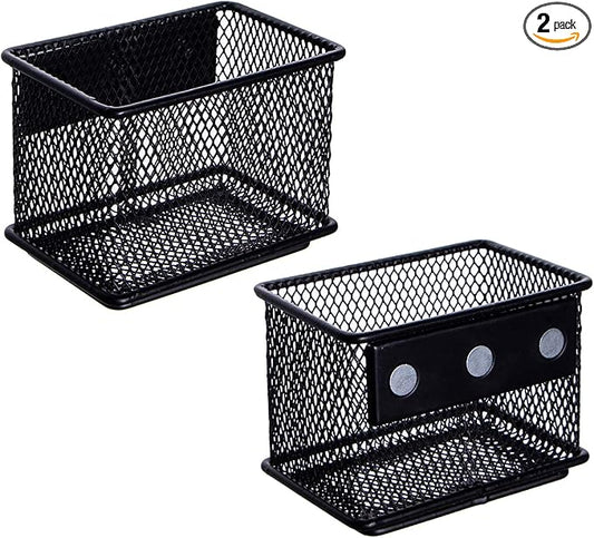 dedoot 2 Pack Magnetic Pen Holder, 3.45x2.3x2.6 Inch Magnetic Basket Locker Organizer Metal Mesh Pencil Memo Holder for Whiteboard, Fridge, Desk, Offices