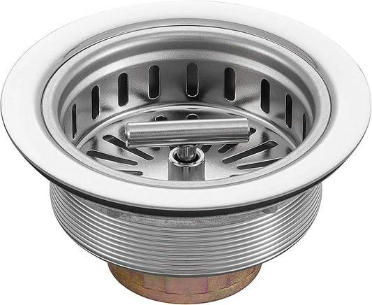 KONE 3-1/2 Inch Kitchen Sink Drain Strainer Assembly Made by All Stainless Steel with Strainer Basket/Drain Stopper, Replacement for Standard Commercial Drains