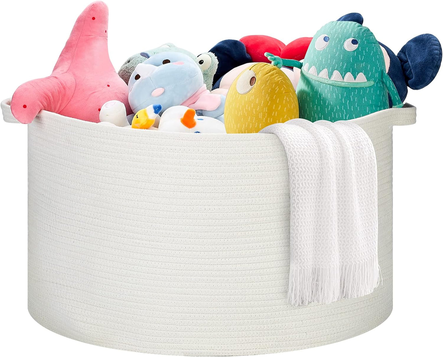 Ravinte Blanket Basket - 20"x 20"x 13" Cotton Rope Basket for Living Room, Baby Toy Storage Basket, Large Woven Laundry Basket (White)