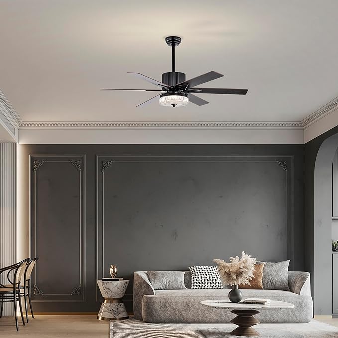 NicBex Ceiling Fan 52 Inch Stylish Design Ceiling Fan with Lights Ceiling Fans with 6 Blades and Remote Control Reversible Ceiling Fan for Bedroom, Living Room, Matte Black
