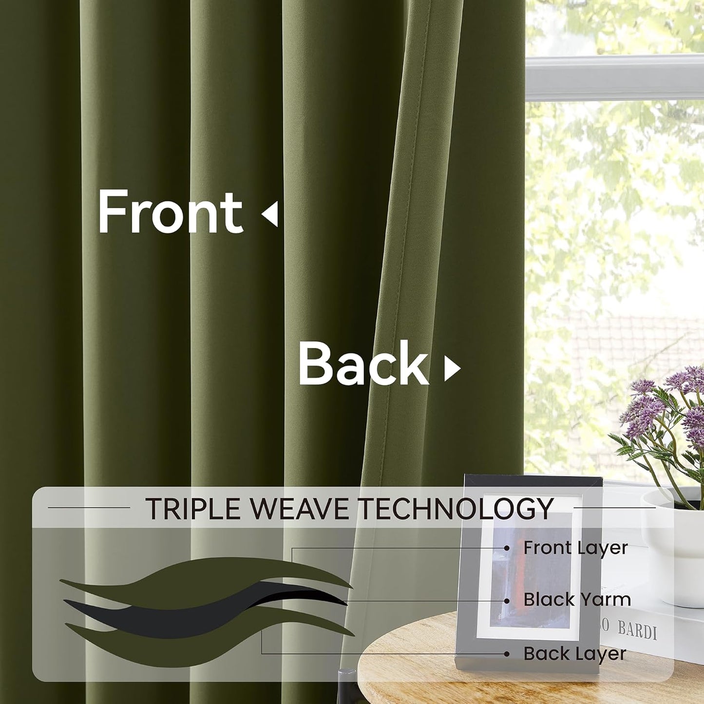 KangBang Olive Green Pinch Pleated Blackout Curtains 120 Inches Long for Hall Windows, Sound Dampening Light Blocking Modern Window Panels Ceiling to Floor for Villa 2 Panels, 40Wx120L