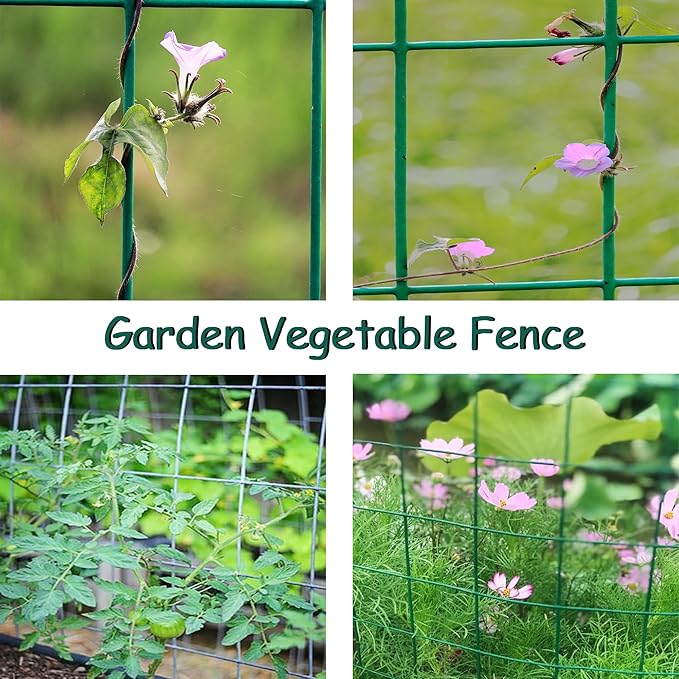 Green Metal Garden Fence, 48inch(H) x 50ft(L), 2 inch x 3 inch,14GA 2/3/4/5/6 Ft Tall Chicken Wire PVC Coated Welded Wire Mesh Roll for Dogs Border Yard Vegetable Plant Protection Poultry Netting