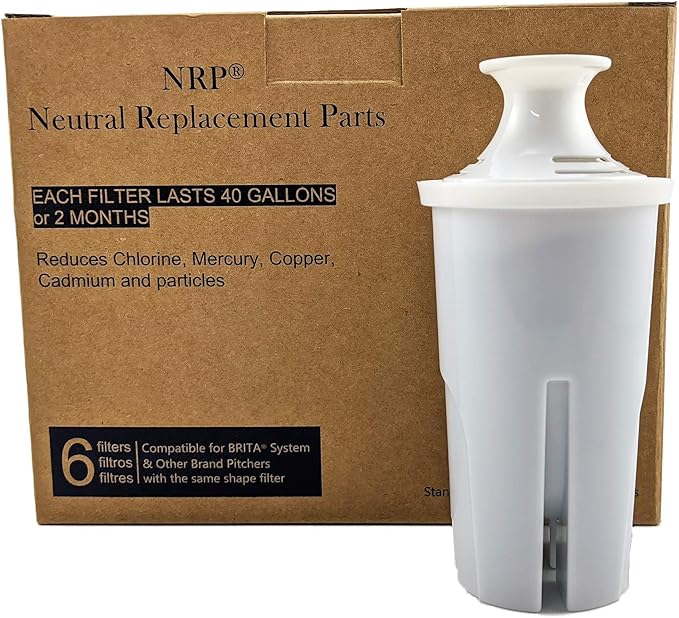 NRP 6-pack Standard Water Filter Replacement for BRITA Classic Pitcher OB03, 35557,107007,Ultramax, Everyday, Mavea Jug and Dispenser | 40-gallons per filter
