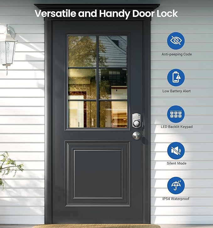 Veise Keyless Entry Door Lock with 2 Knobs, Electronic Backlit Keypad Deadbolt with Handle Set, Auto Lock, One-time Codes, Smart Deadbolt for Front Door, Easy Installation, Satin Nickel