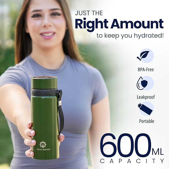 Stainless Steel Thermal Bottle, 600 mL, Digital Temperature Display, 4 Colors (Green)