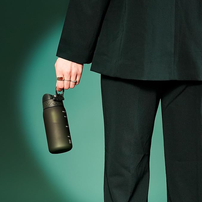 Ion8 Small Water Bottle, 350 ml/12 oz, Leak Proof, Easy to Open, Secure Lock, Dishwasher Safe, BPA Free, Carry Handle, Hygienic Flip Cover, Easy Clean, Odor Free, Carbon Neutral, Dark Green