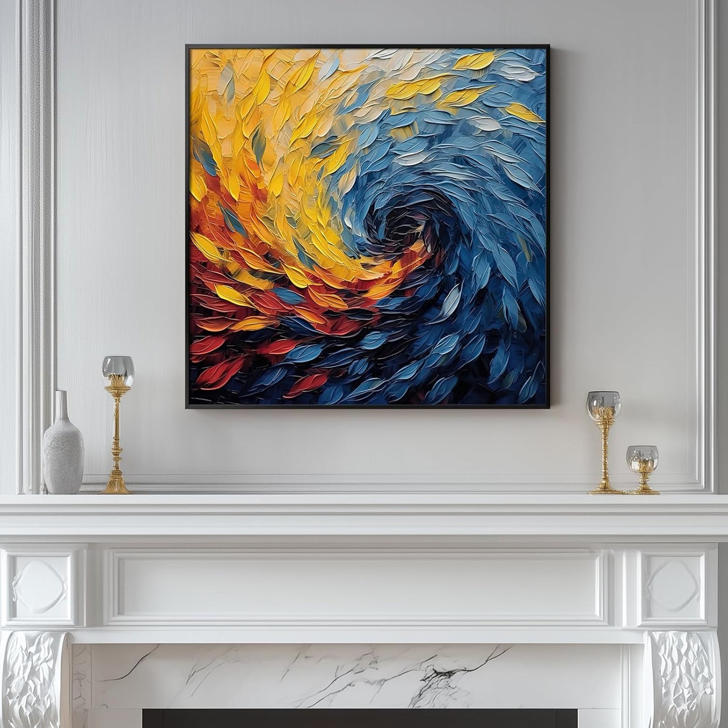 Framed Blue Modern Abstract Wall Art, Minimalist Large Canvas Paintings Artwork for Walls, Blue Yellow Art Prints Pictures for Living Room, Hallway, Bedroom, Office, Bathroom Wall Decor -24x24 Inch