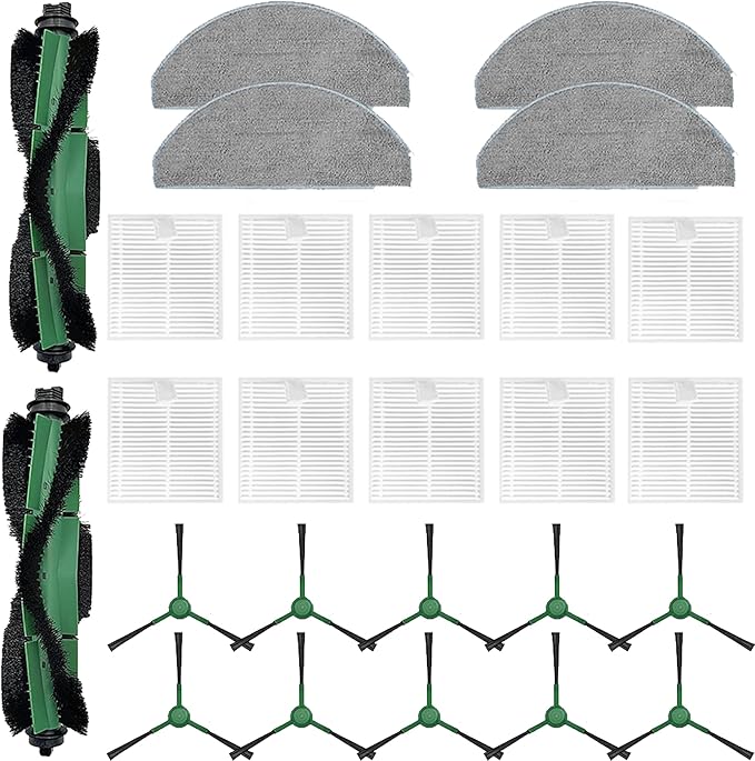 26 Pack Accessories Kit Compatible with iRobot Roomba Essential Series 104 105 Combo, Y0140 Y0110 Vacuum,2 Roller Brush＆10 Side Brushes＆10 Filters & 4 Mopping Pads Replacement Parts