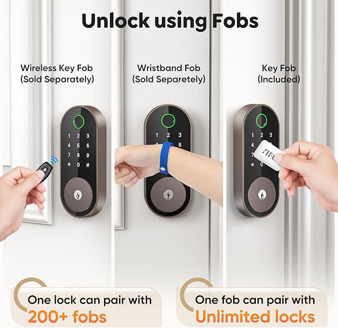 Keyless Entry Fingerprint Deadbolt Smart Lock: Sifely Digital Front Door Keypad with App Control, Electronic/Electric Deadbolt with Fingerprint & Code Access, Auto Locking, Easy to Install (Bronze)