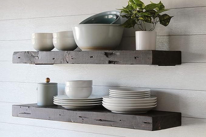 Urban Legacy Reclaimed Barn Joist Deep Floating Shelves | Deep Shelves with Low Profile Shelf Bracket with High Weight Capacity, Set of 2 (48" x 11" x 2.5", Rustic Brown)
