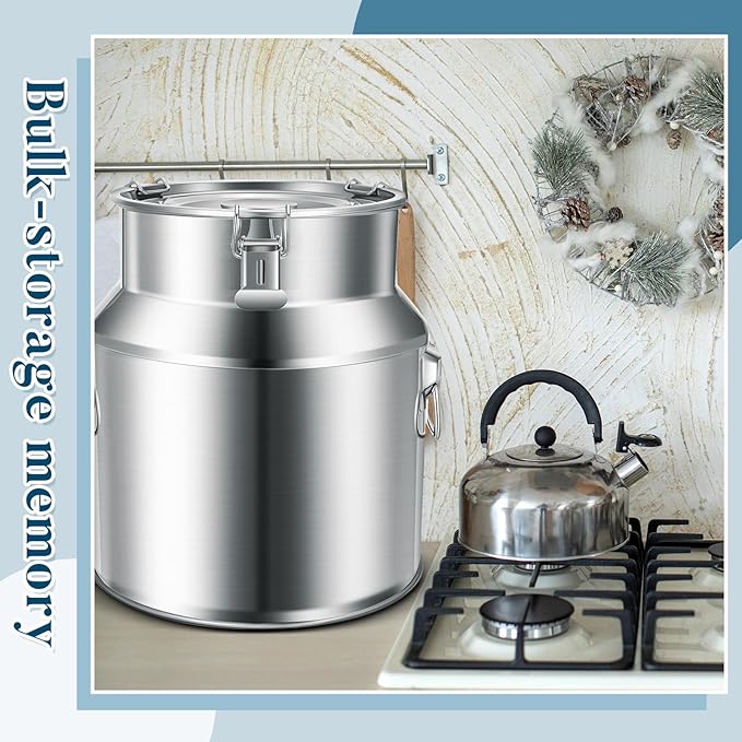 Suclain 2 Pcs Stainless Steel Milk Can Milk Bucket Metal Milk Jug with Sealed Lid and Carry Handle Tote Jug for Milk, Wine, Water, Liquid Tote Pail Storage Transport (28 Liters)