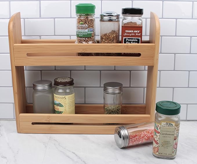 RSVP International Bamboo Collection Countertop Décor for Kitchen & Tabletop, Spice Rack, 12x2.75x10.25