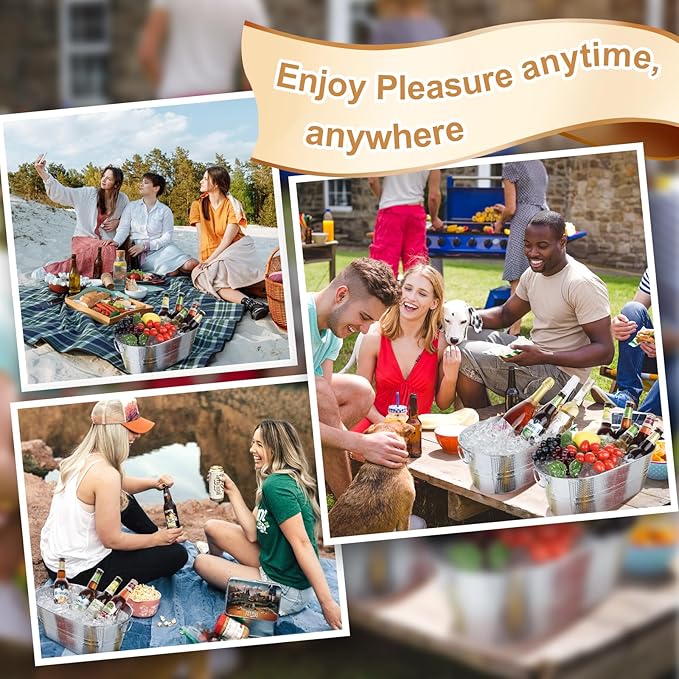 Galvanized Tub Dot Beverage Tubs 2pcs Metal Ice Buckets for Cocktail Bar 3 Gallon Wine Beer Drink Buckets with Handles Large Tub Cooler Mimosa Bar Supplies Ice Bucket for Parties (Galvanized 2pcs)