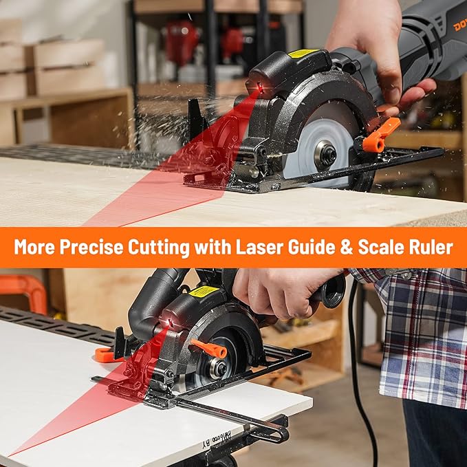 Circular Saw, 5.8A 4-1/2" Circular Saw w/Laser, Metal Auxiliary Handle, 6 Blades (4½", 4¾"), Cutting Depth 1-11/16" (90°), 1-3/8" (45°), Ideal for Wood, Soft Metal, Plastic, Tile - MCS01A