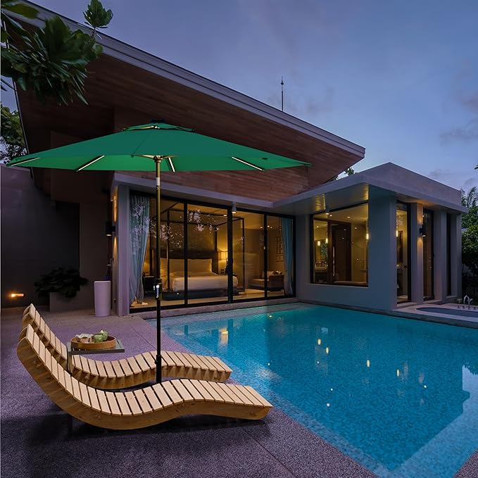 Midtown Umbrellas Led Swilt Sunbrella Umbrella, 8 Foot Patio Umbrella In Sunbrella Canvas Teal Acrylic Fabric - Deck Patio Umbrella, Backyard Umbrella, Garden Umbrella & Pool Umbrella - Black Pole