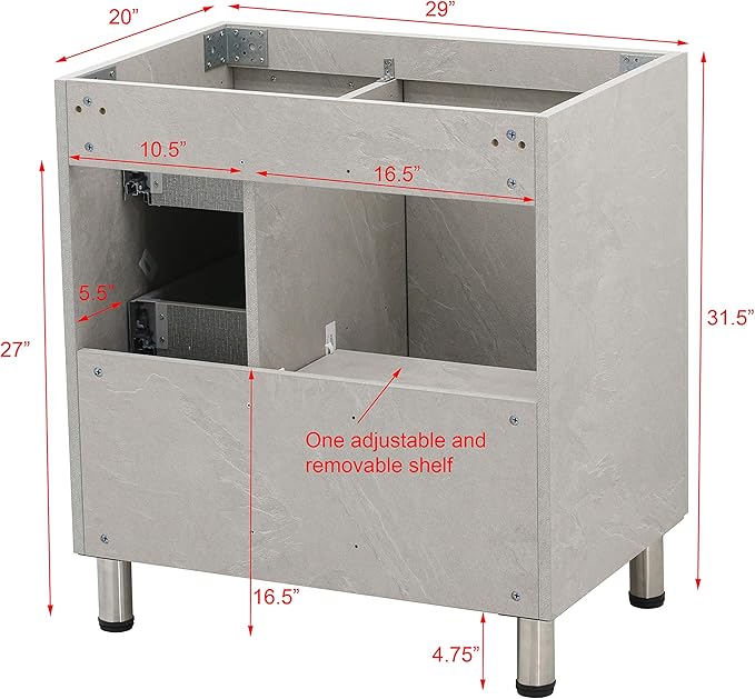30" Freestanding Bathroom Vanity, Light Slate Grey. White Integrated Countertop