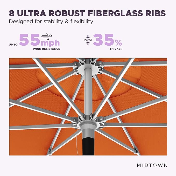 Midtown Umbrellas Push Pop Sunbrella Umbrella 8 Feet Outdoor Umbrella in Canvas Tuscan Acrylic Fabric - Patio, Backyard, Garden, Picnic Table & Pool - Black Pole