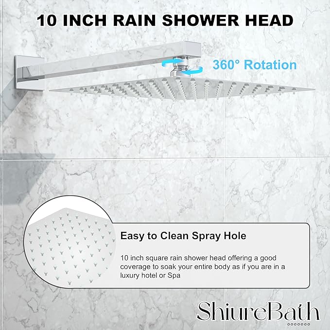 10 Inch Shower Faucet Set with Tub Spout Wall Mounted Shower System for Bathroom with High Pressure 10 Inch Rain Shower head and Handheld Shower Head Set, Polished Chrome