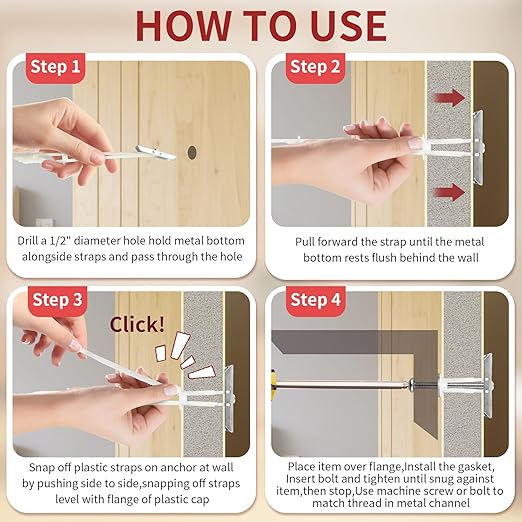 100PCS Heavy Duty Drywall Anchors with Bolts for 1/4"-20, 270+ lbs Hollow Wall Anchors for TV Mounting Kit,Drywall Toggle Bolt - Zinc Plated, Easy Install