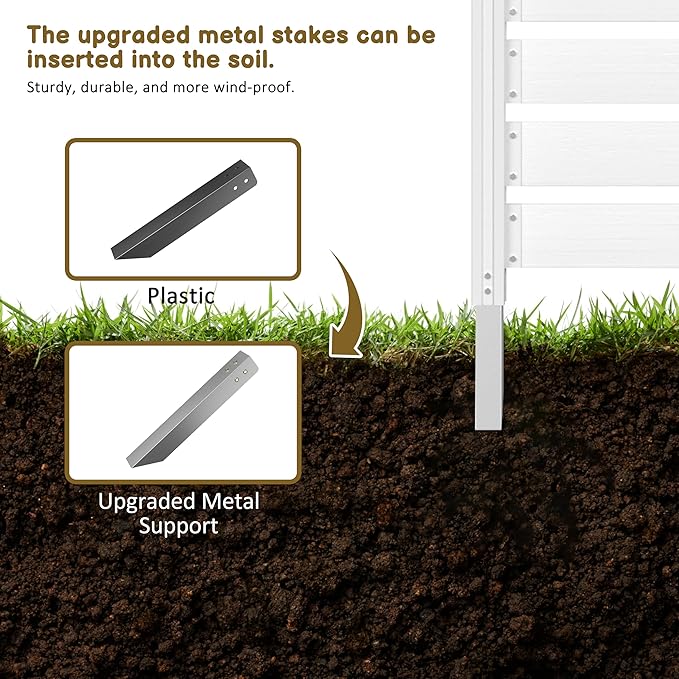 78” W x 60” H Wooden Air Conditioner Fences for Hard Ground & Soft Ground, 2 Outdoor Garden Fences, Privacy Screen Panels with Aluminum Stakes, Trash Can Pool Equipment Enclosure, White