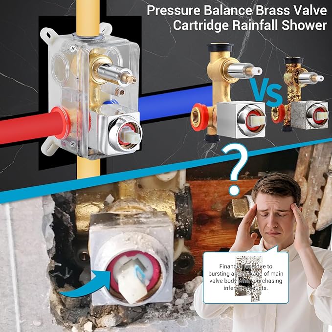 Rain Shower Faucet Set Wall Mounted Rainfall with Tub Spout Shower Head System Rough-in Valve Body and Trim Included Chrome (10 Inches)