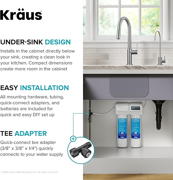 KRAUS Purita 2-Stage Under-Sink Filtration System with Single Handle Drinking Water Filter Faucet in Brushed Brass, FS-1000-FF-104BB
