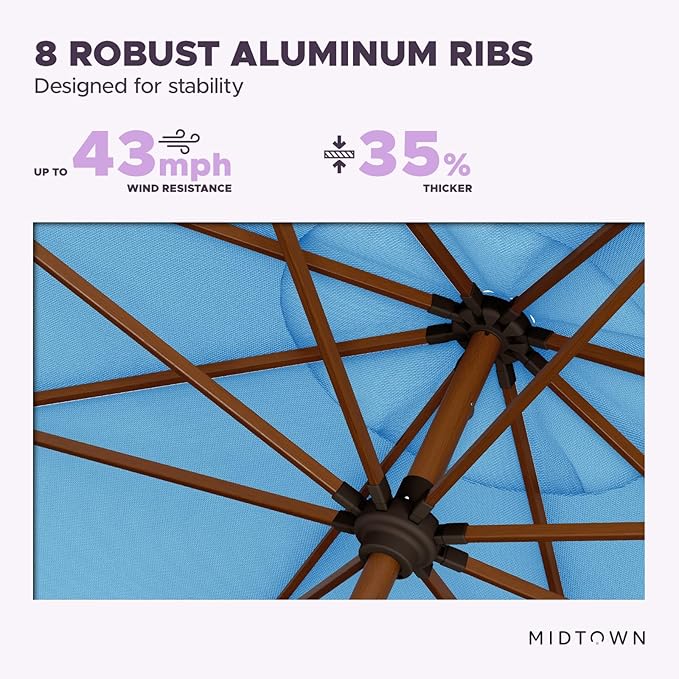 Midtown Umbrellas Sunbrella Umbrella Outdoor Patio Umbrella 2-8 Feet in Sunbrella Capri Acrylic Fabric - Auto-Tilt Aluminum Frame For Backyard Umbrella, Deck Umbrella & Porch Umbrella - Wooden Pole