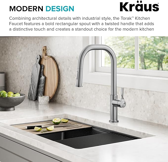 KRAUS Torak Pull Down Kitchen Faucet in Spot-Free Stainless Steel with 2 Function Sprayer, Pre-Attached Water Lines, and Mounting Hardware, KPF-2841SFS